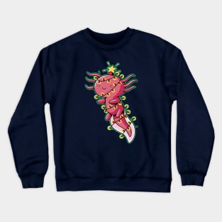 Cute Christmas Axolotl Wrapped in Christmas Lights Crewneck Sweatshirt